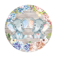 Aperturee - Pink And Blue Foral Elephant Round Baby Shower Backdrop