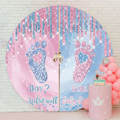 Aperturee - Pink And Blue Glitter Round Baby Shower Backdrop