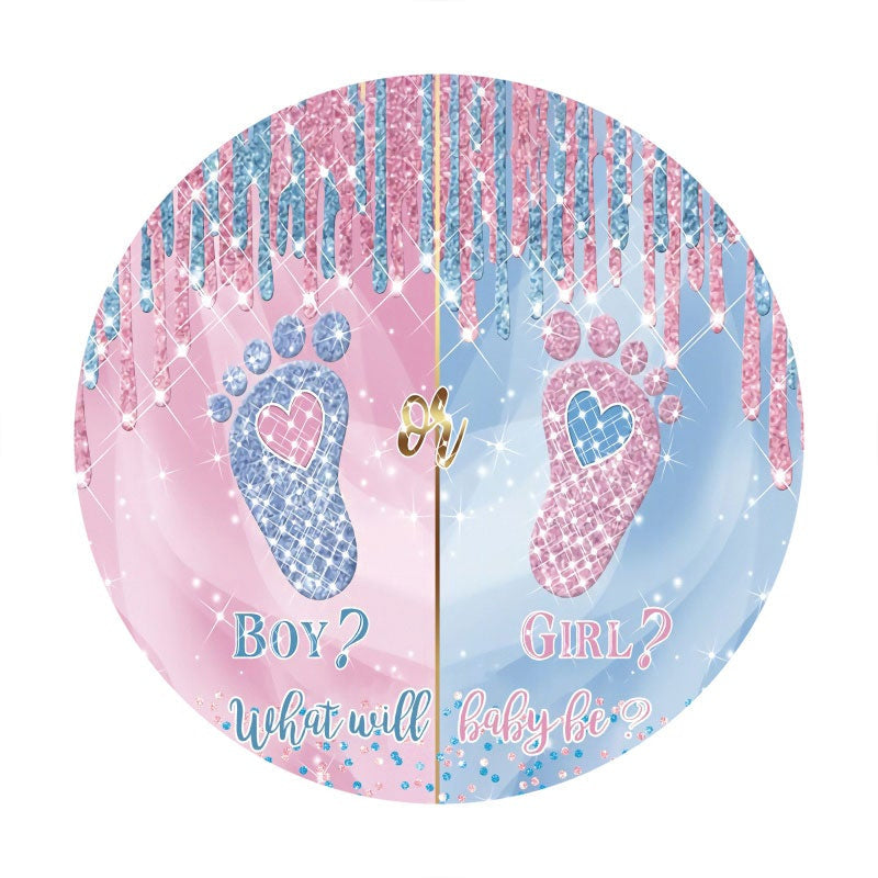 Aperturee - Pink And Blue Glitter Round Baby Shower Backdrop