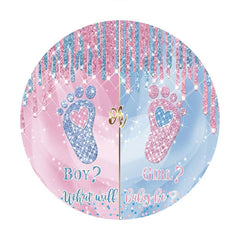 Aperturee - Pink And Blue Glitter Round Baby Shower Backdrop