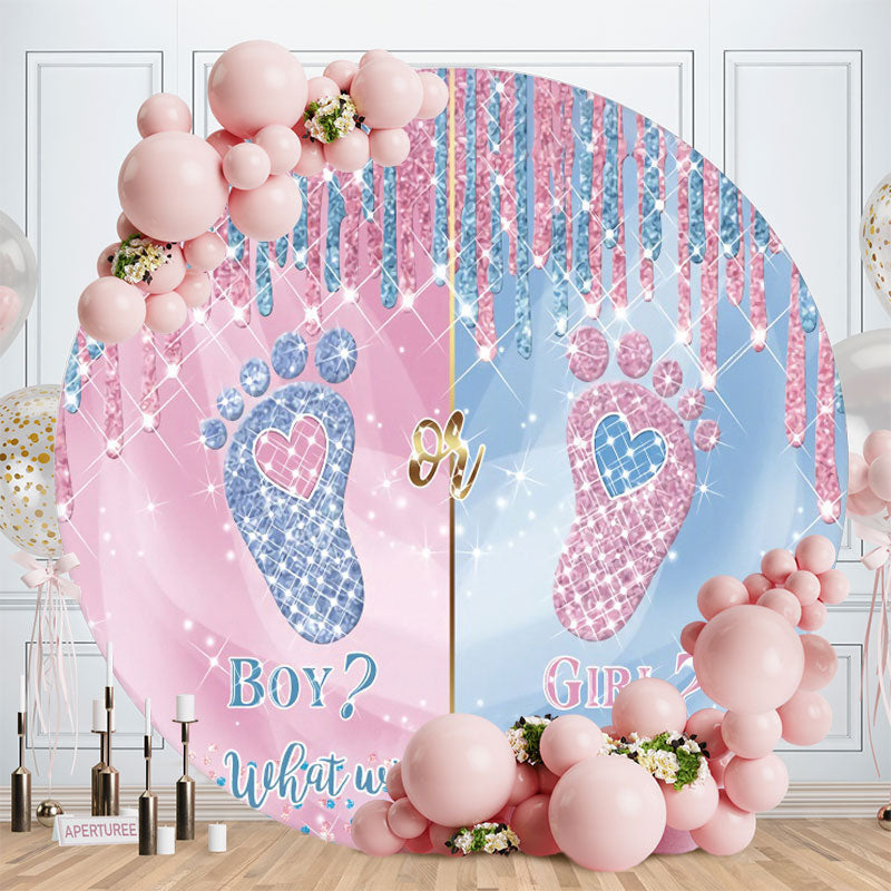 Aperturee - Pink And Blue Glitter Round Baby Shower Backdrop