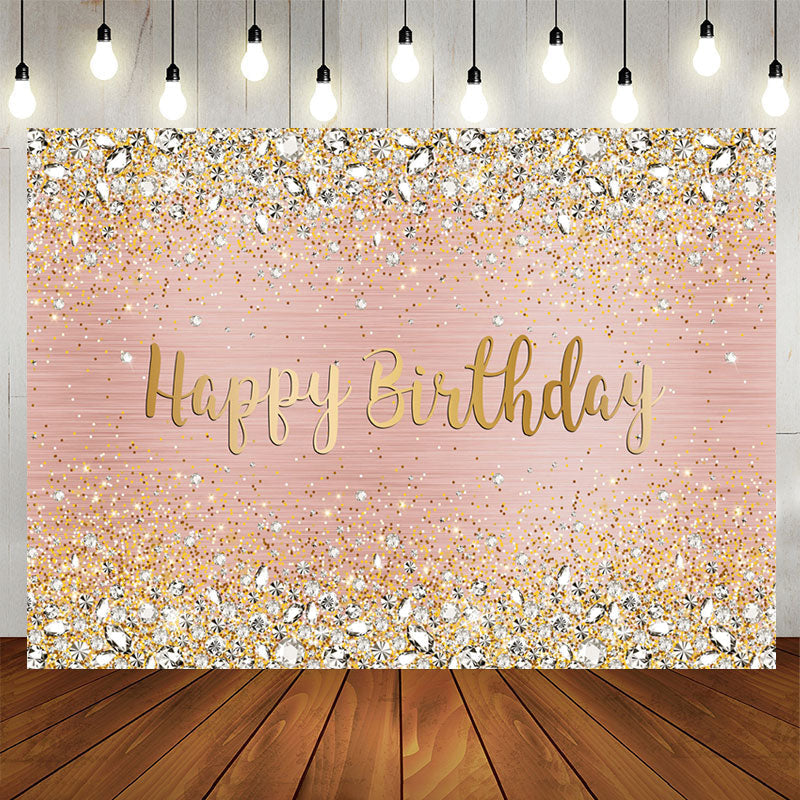 Aperturee - Pink and Gold Dot Glitter Happy Birthday Backdrop