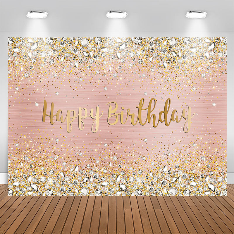 Aperturee - Pink and Gold Dot Glitter Happy Birthday Backdrop