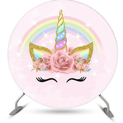 Aperturee - Pink And Gold Glitter Round Birthday Party Backdorp Kit