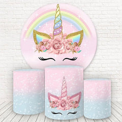 Aperturee Pink And Gold Glitter Round Birthday Party Backdorp Kit