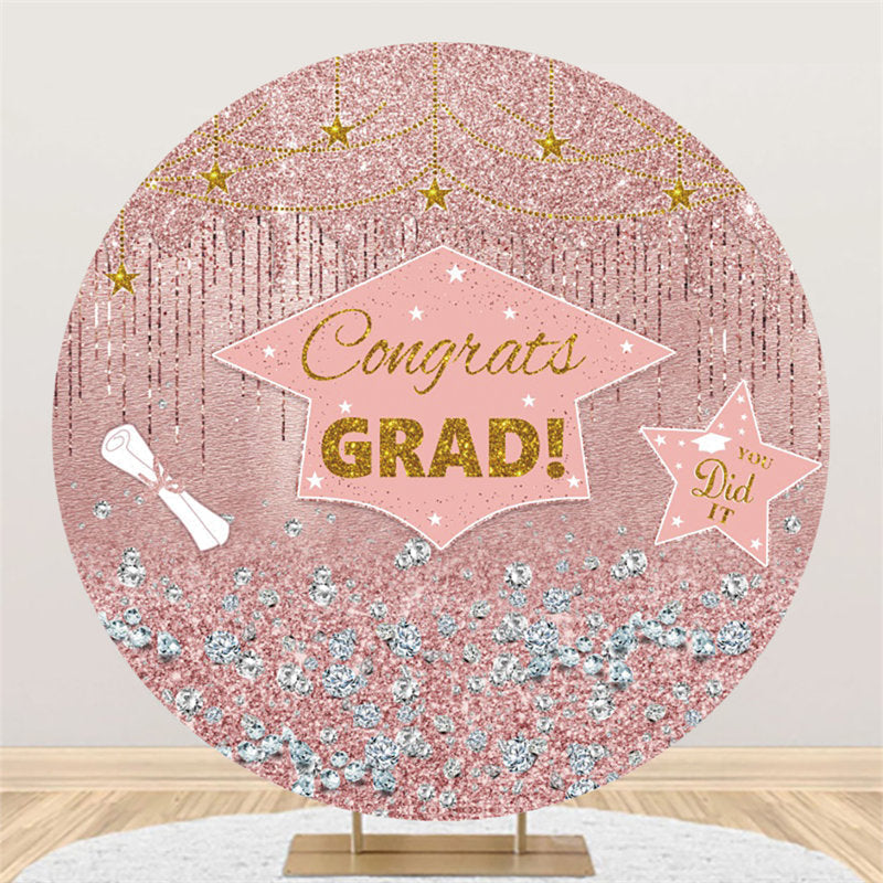 Aperturee Pink And Gold Glitter Round Congrate Grad Backdrop