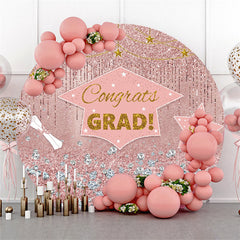 Aperturee Pink And Gold Glitter Round Congrate Grad Backdrop