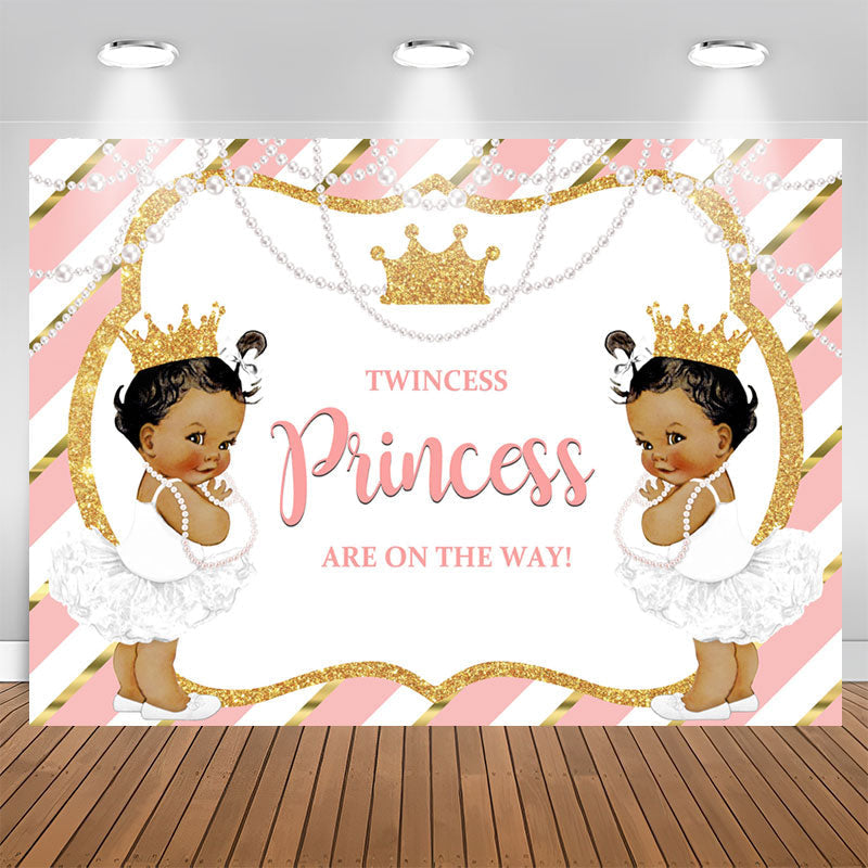 Aperturee - Pink and Gold Twincess Princess Baby Shower Backdrop