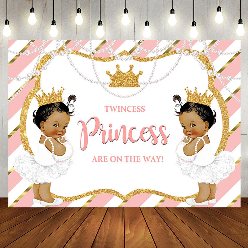 Aperturee - Pink and Gold Twincess Princess Baby Shower Backdrop