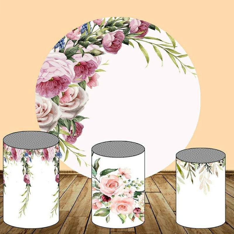 Aperturee Pink And Purple Floral Round Birthday Backdrop Kit