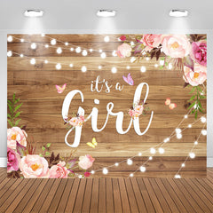 Aperturee - Pink and Purple Flower Baby Shower Backdrop for Girl