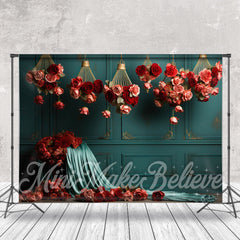 Aperturee - Pink And Red Rose Turquoise Wall Photo Backdrop