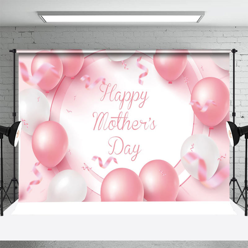 Aperturee - Pink And White Balloon Ribbon Mothers Day Backdrop