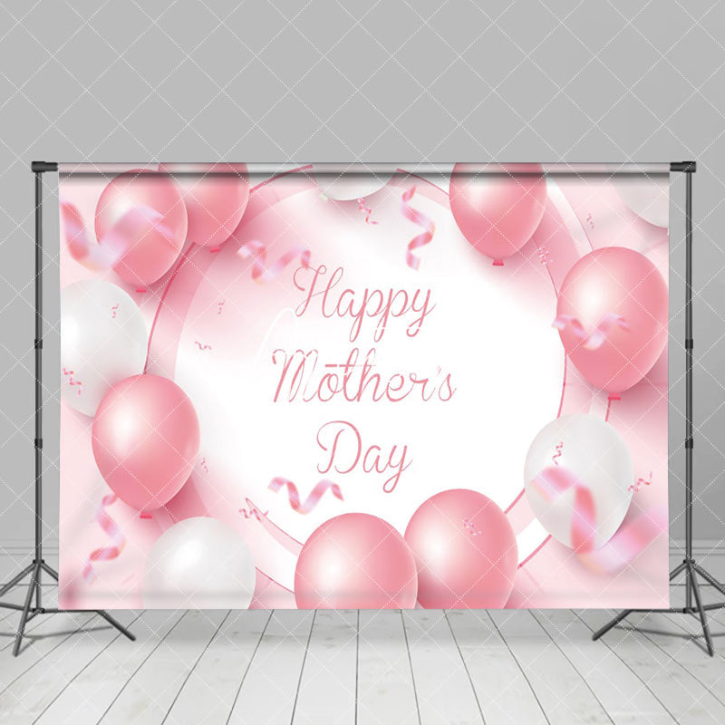 Aperturee - Pink And White Balloon Ribbon Mothers Day Backdrop