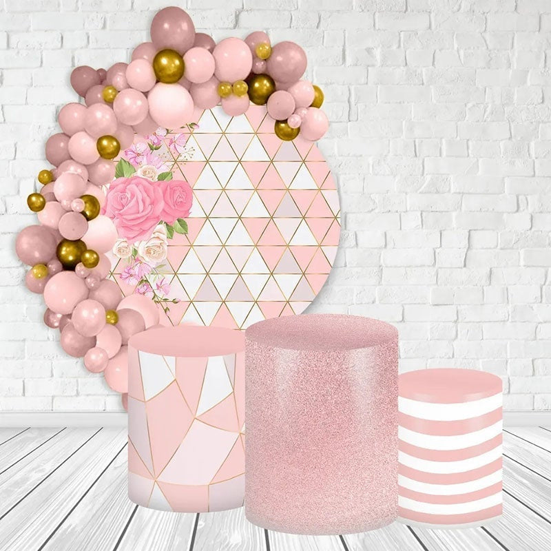 Aperturee Pink And White Floral Round Birthday Party Backdrop Kit