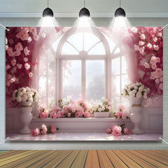 Aperturee - Pink And White Floral Window Warm Sunshine Backdrop