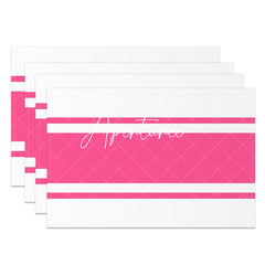 Aperturee - Pink And White Simple Fabric Set Of 4 Placemats