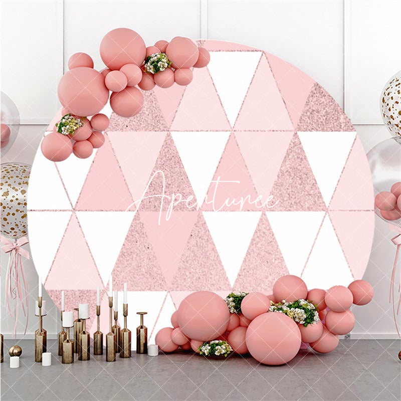 Aperturee Pink And White Triangle Circle Happy Birthday Backdrop