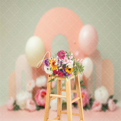 Aperturee - Pink Arch Balloons Floral Cake Smash Photo Backdrop