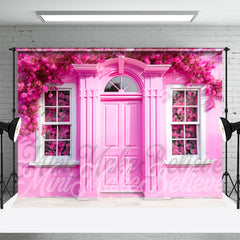 Aperturee - Pink Arched Door Floral Backdrop For Photography