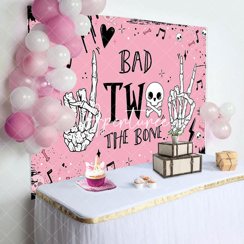 Aperturee - Pink Bad Two The Bone Halloween Birthday Backdrop