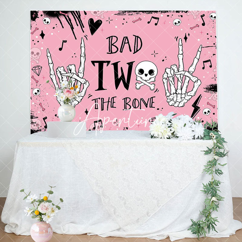 Aperturee - Pink Bad Two The Bone Halloween Birthday Backdrop