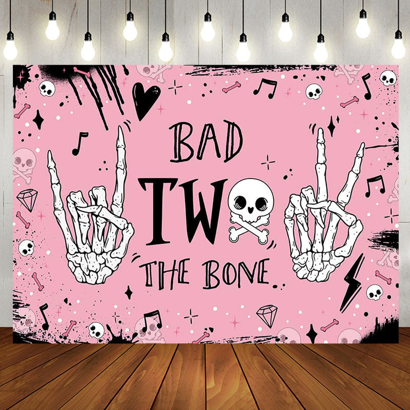 Aperturee - Pink Bad Two The Bone Halloween Birthday Backdrop