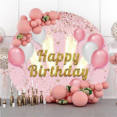 Aperturee Pink Ballon Glitter Happy Birthday Backdrop For Girl