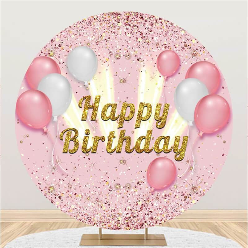 Aperturee Pink Ballon Glitter Happy Birthday Backdrop For Girl