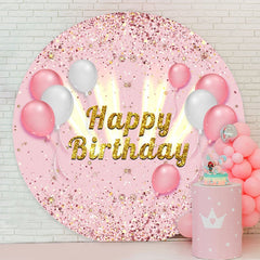 Aperturee - Pink Ballons Glitter Round Birthday Backdrop