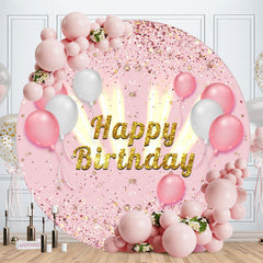 Aperturee - Pink Ballons Glitter Round Birthday Backdrop