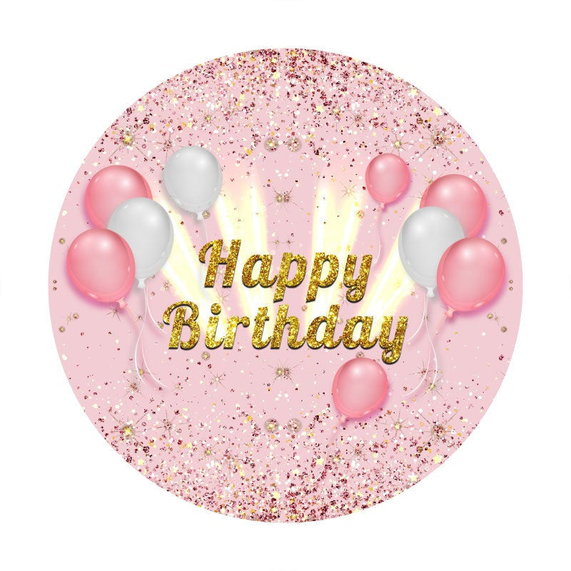 Aperturee - Pink Ballons Glitter Round Birthday Backdrop