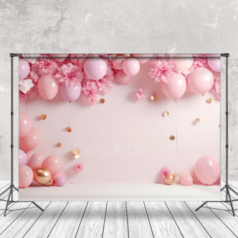 Aperturee - Pink Balloon Flower Birthday Cake Smash Backdrop