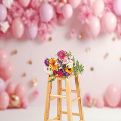 Aperturee - Pink Balloon Flower Birthday Cake Smash Backdrop