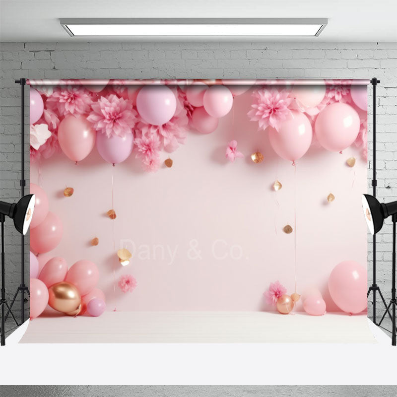 Aperturee - Pink Balloon Flower Birthday Cake Smash Backdrop