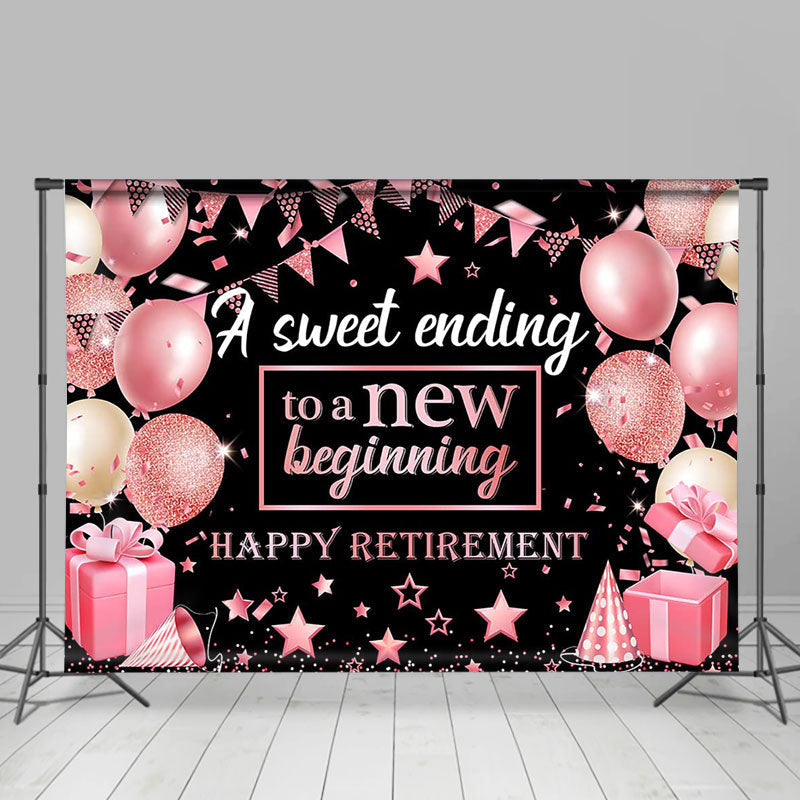 Aperturee - Pink Balloon Glitter Gift Stars Retirement Backdrop