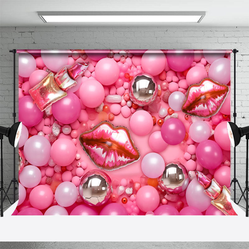 Aperturee - Pink Balloon Lips Girl Birthday Cake Smash Backdrop