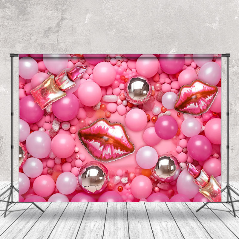 Aperturee - Pink Balloon Lips Girl Birthday Cake Smash Backdrop