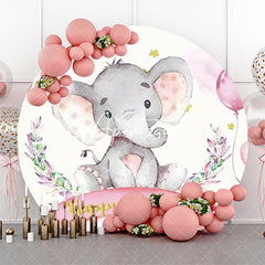 Aperturee - Pink Balloon Star Elephant Round Birthday Backdrop