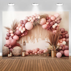 Aperturee - Pink Balloons Arch Boho Girls Birthday Backdrop