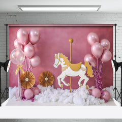 Aperturee - Pink Balloons Carousel Birthday Cake Smash Backdrop