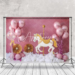 Aperturee - Pink Balloons Carousel Birthday Cake Smash Backdrop