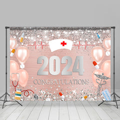 Aperturee - Pink Balloons Diamond Nurse 2024 Grad Photo Backdrop