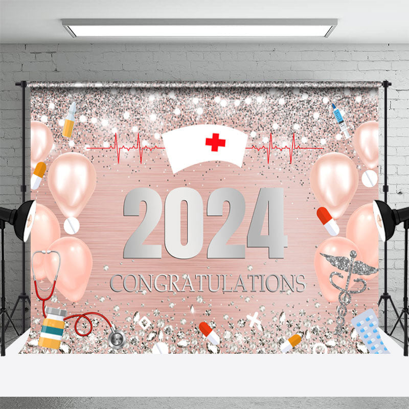 Aperturee - Pink Balloons Diamond Nurse 2024 Grad Photo Backdrop