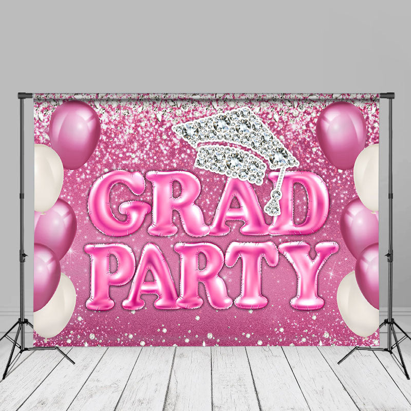 Aperturee - Pink Balloons Diamonds Grad Party Photo Backdrop