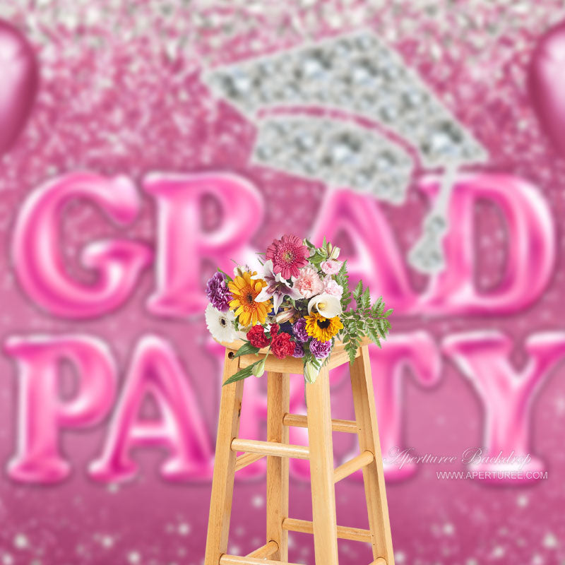 Aperturee - Pink Balloons Diamonds Grad Party Photo Backdrop