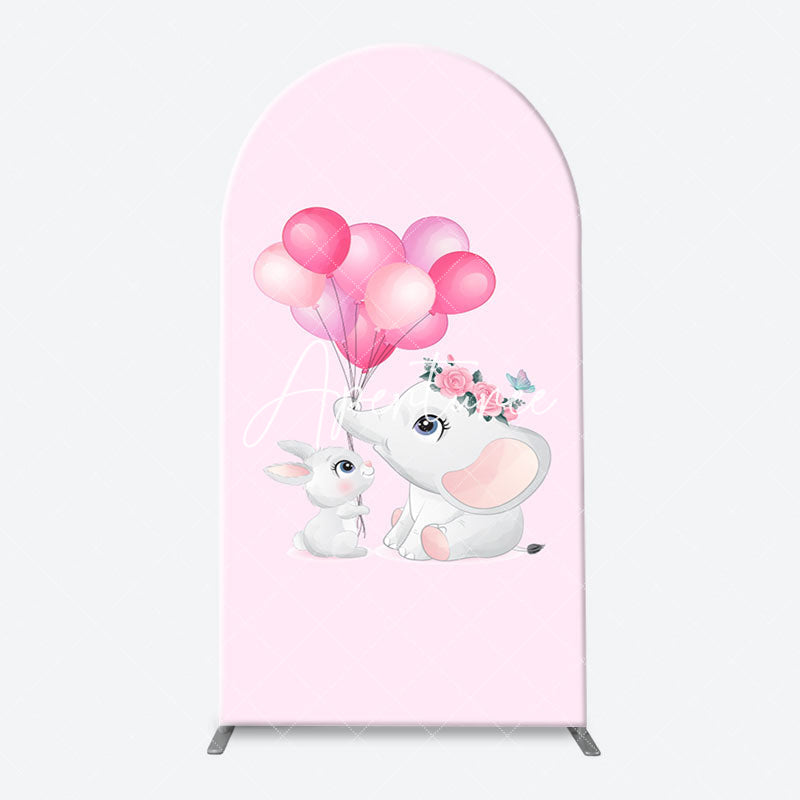 Aperturee - Pink Balloons Elephants Arch Baby Shower Backdrop