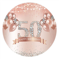 Aperturee Pink Balloons Silver Diamonds Round 50th Birthday Backdrop