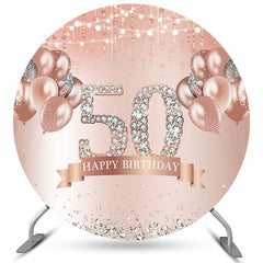 Aperturee Pink Balloons Silver Diamonds Round 50th Birthday Backdrop