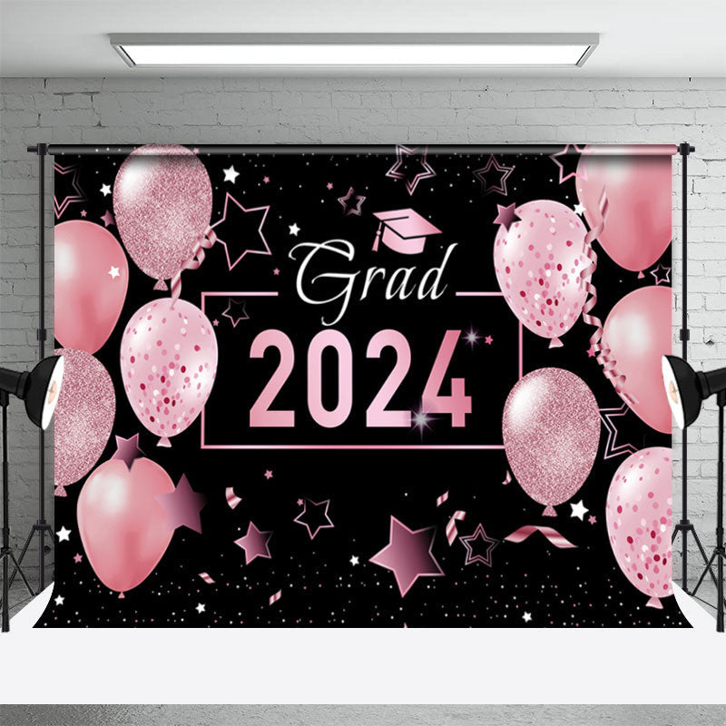 Aperturee - Pink Balloons Star Black Girls Graduation Backdrop